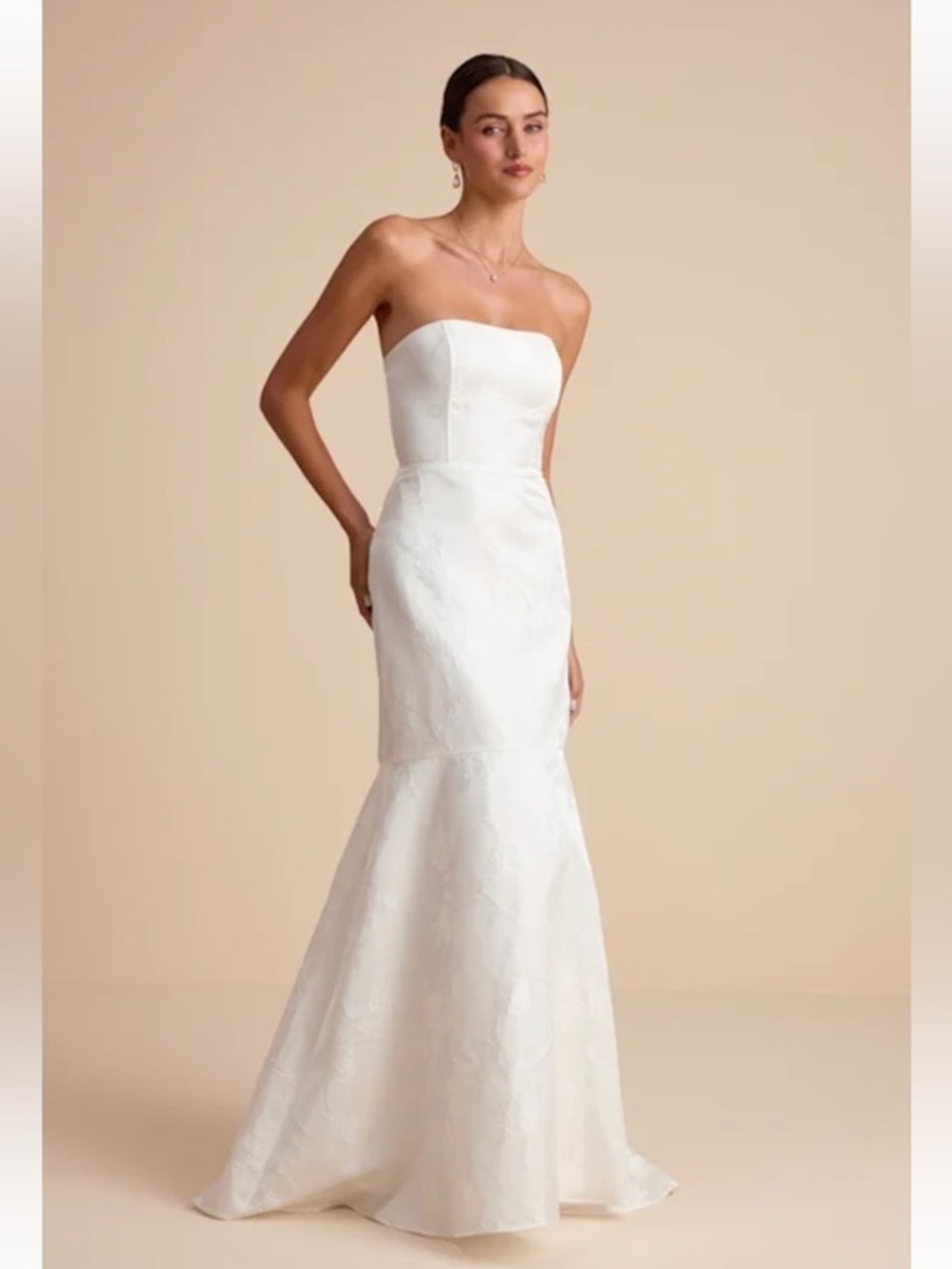 NWT Lulus Cagney White Floral Jacquard Strapless Trumpet Maxi Dress